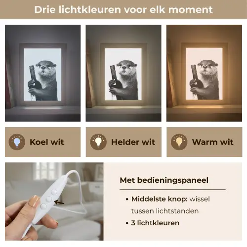Wijnfles - Otter - Zwart Light Box met kabel (Tafellamp) klein -USP_lichtkleurNL