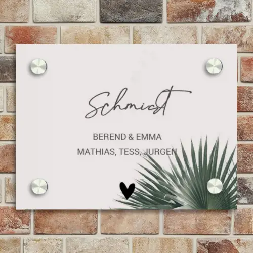 Lichtroze met palmblad - Sierlijk Naambord Rechthoek middel -sfeer3