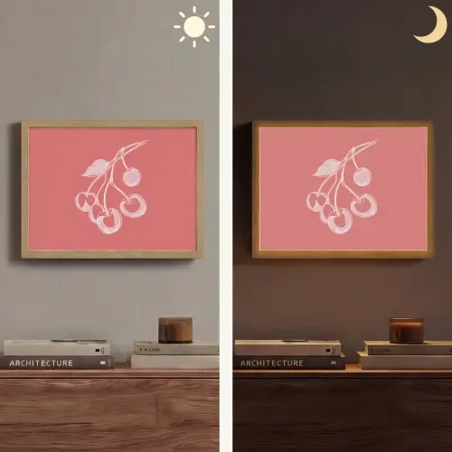 Lijnillustratie - Kersen - Tak - Wit Light Box met batterij (Wandlamp) middel -sfeer3