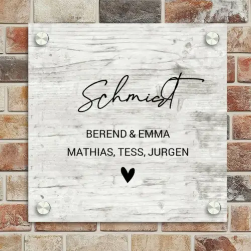 Witgrijs hout - Sierlijk Naambord Vierkant klein -sfeer2