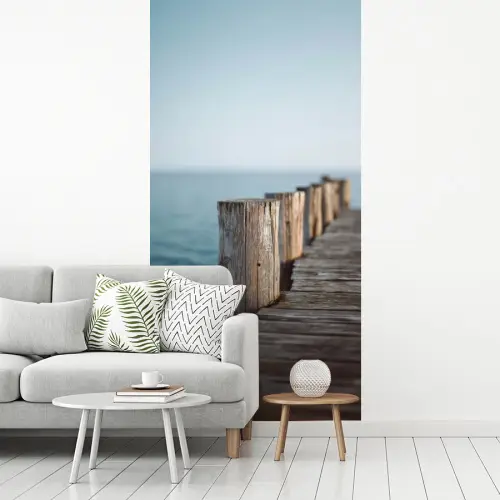 Houten steiger - Helderblauwe lucht fotobehang vinyl groot -woonkamer