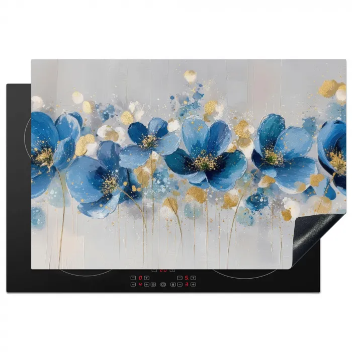Bloemen - Blauw - Abstract Inductie beschermer vinyl 3mm klein -3d