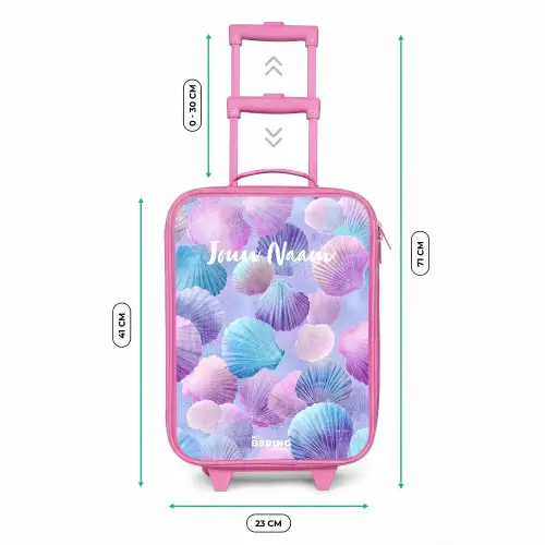 Gekleurde schelpen op een paarse achtergrond Kinderkoffer - Roze klein -productfoto_formaten