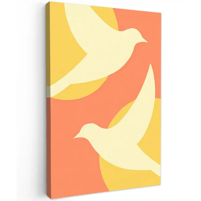 Vogels - Cirkels - Geel Tuinposter op houten frame 2 cm dik klein -3d