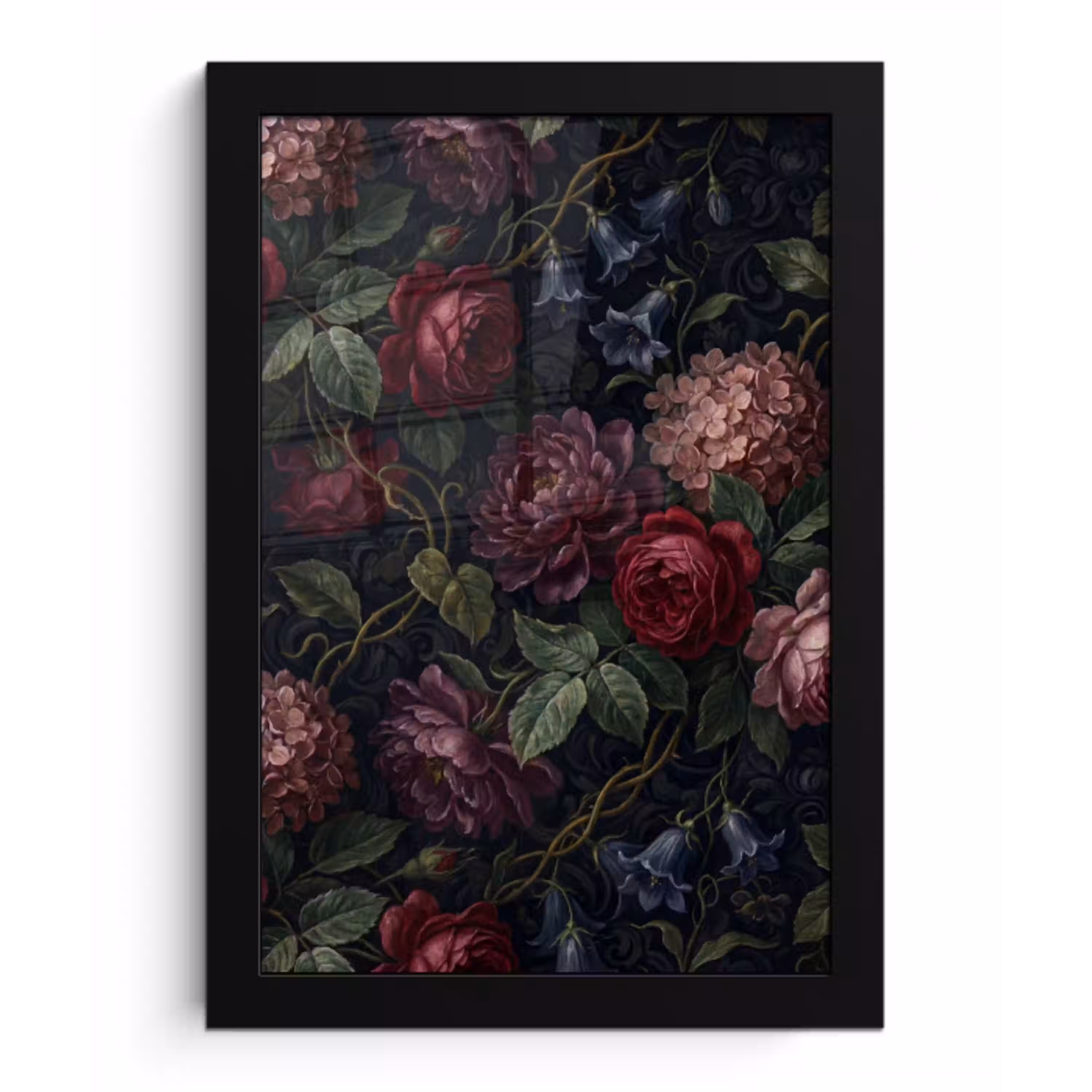 Bloemen - Rood - Klassiek - Donker - Patroon fotolijst zwart zonder passe partout klein -3d