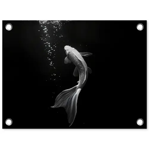 Koi - Vis - Wit - Zwart tuinposter los doek klein -3d
