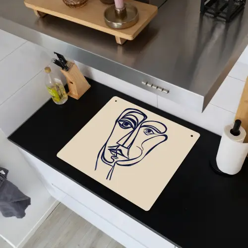 Minimalistisch - Lijnillustratie - Beige - Donkerblauw Inductie beschemer met haakjes middel -sfeer1