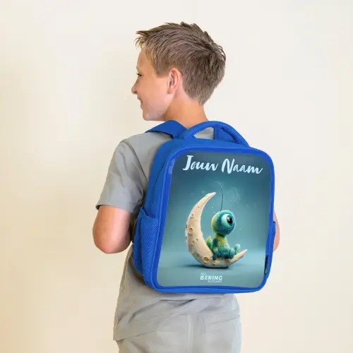 Dromerig Wezentje op de Maan Kinderrugzak - Blauw middel -sfeer2