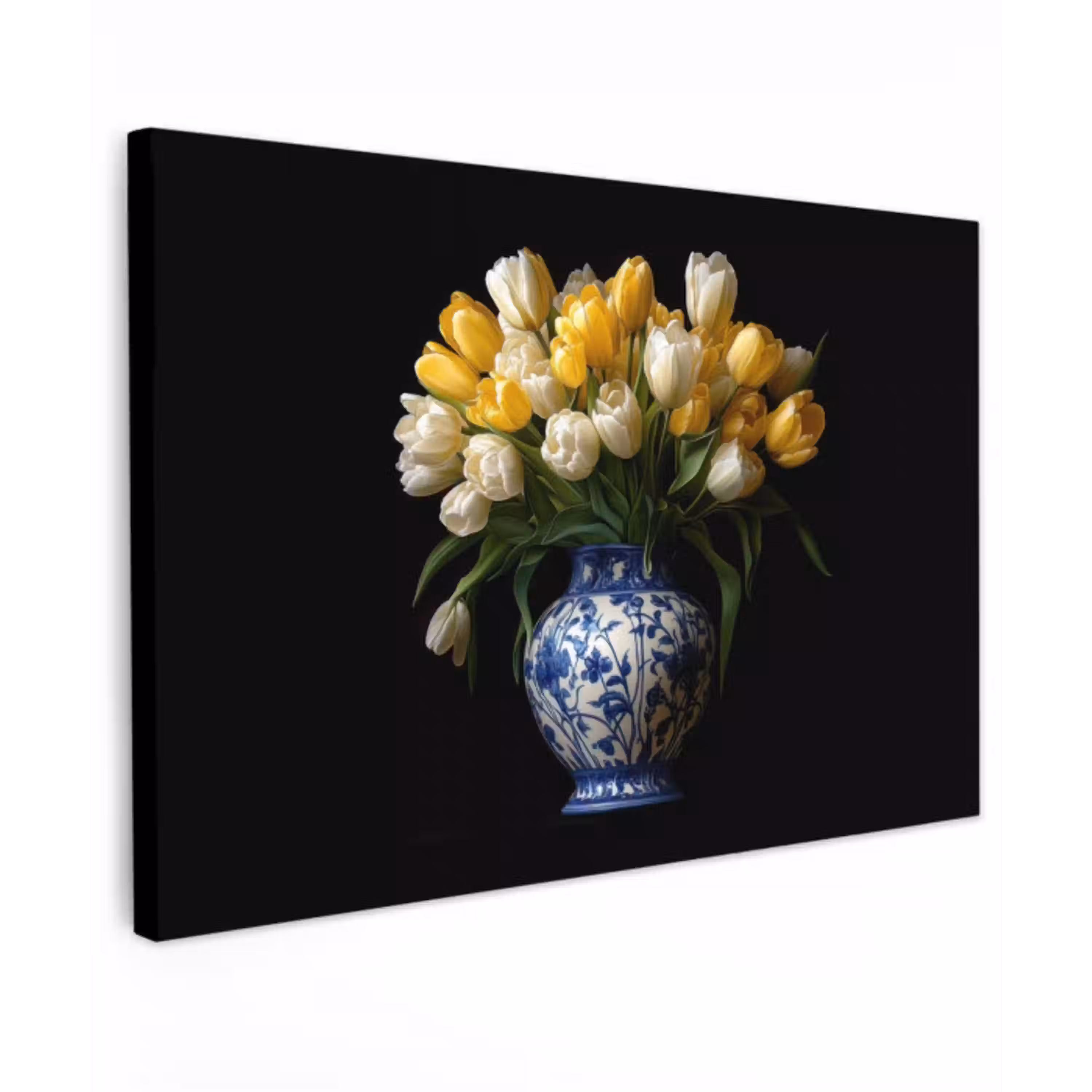 Geel - Tulpen - Vaas - Bloemen Tuinposter op houten frame 2 cm dik klein -3d