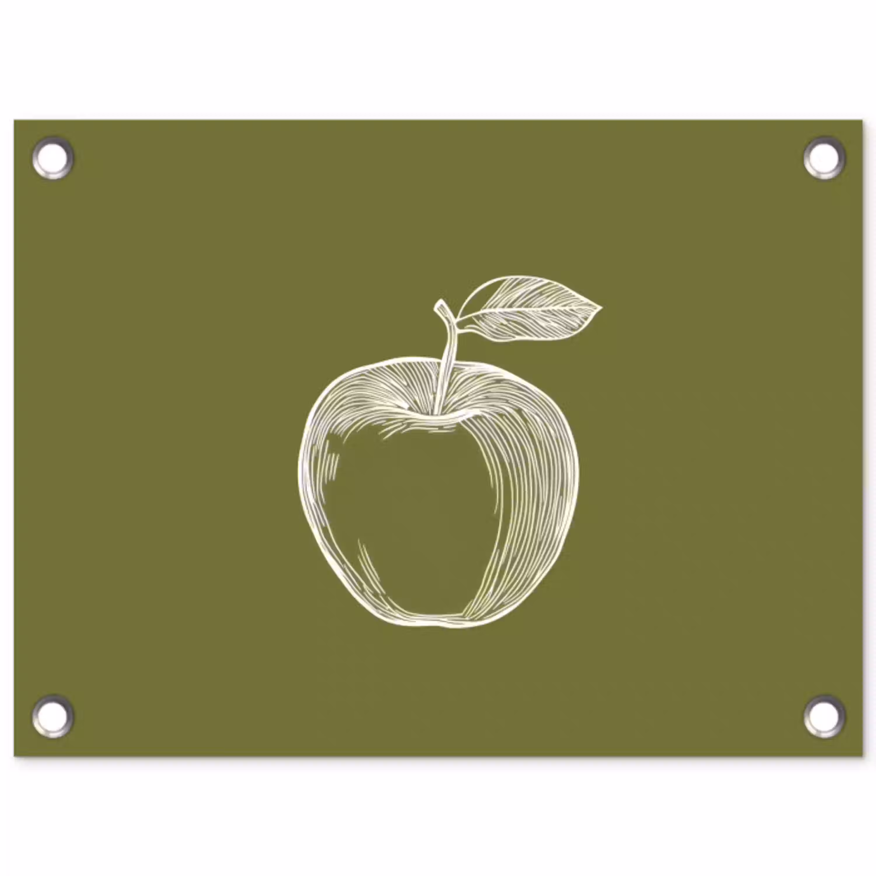 Lijntekening - Appel - Olijfgroen - Blaadje tuinposter los doek klein -3d