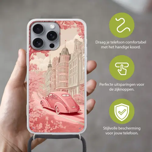 City - Car - Pink Hoesje iPhone 16 Pro Max met koord klein -sfeer2_NL