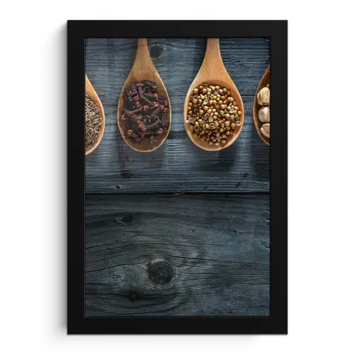 Kruiden - Lepels - Hout - Keuken - Specerijen - Industrieel fotolijst zwart zonder passe partout klein -3d