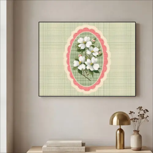 Bloemen - Illustratie - Geruit - Groen Textielframe - compleet frame klein -sfeer2