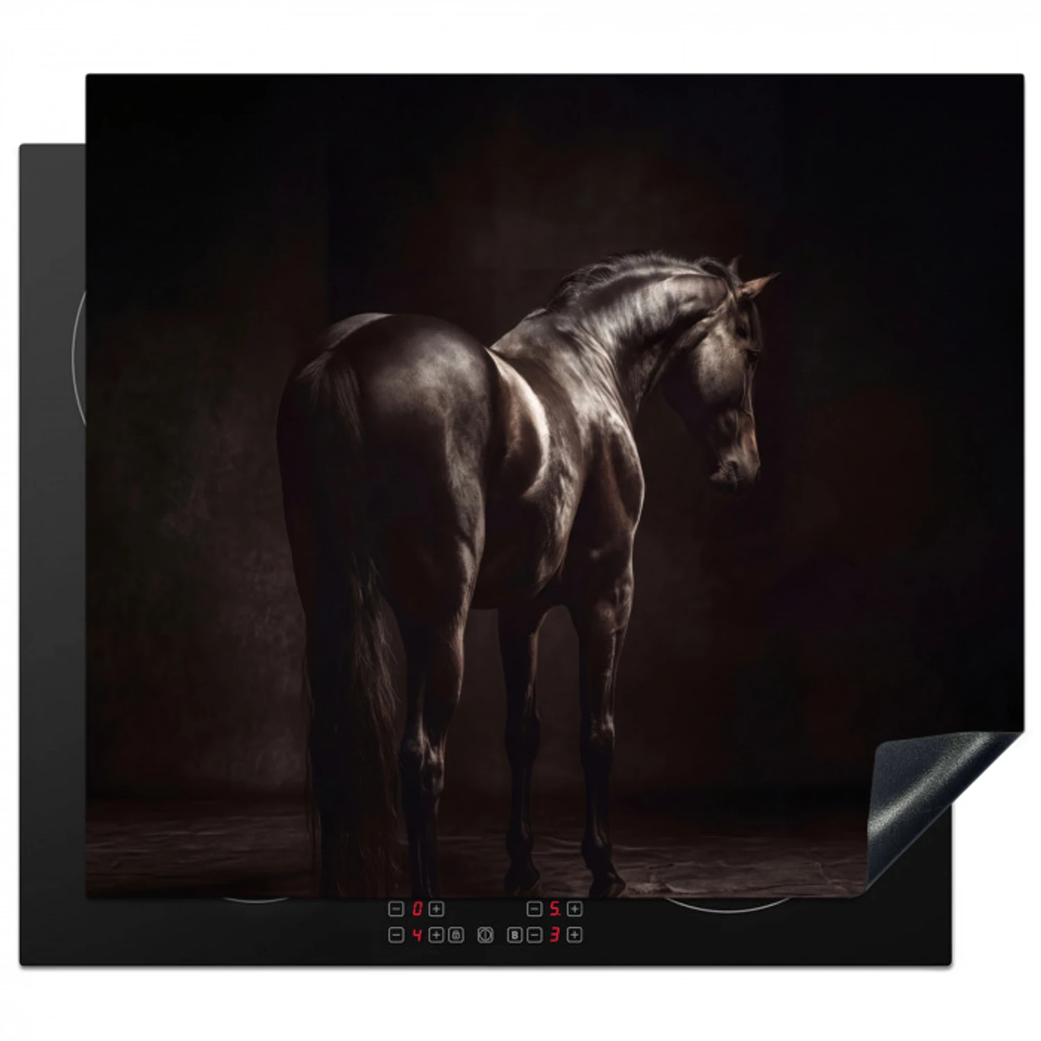Krachtig - Paard - Donker Inductie beschermer vinyl 3mm middel -3d