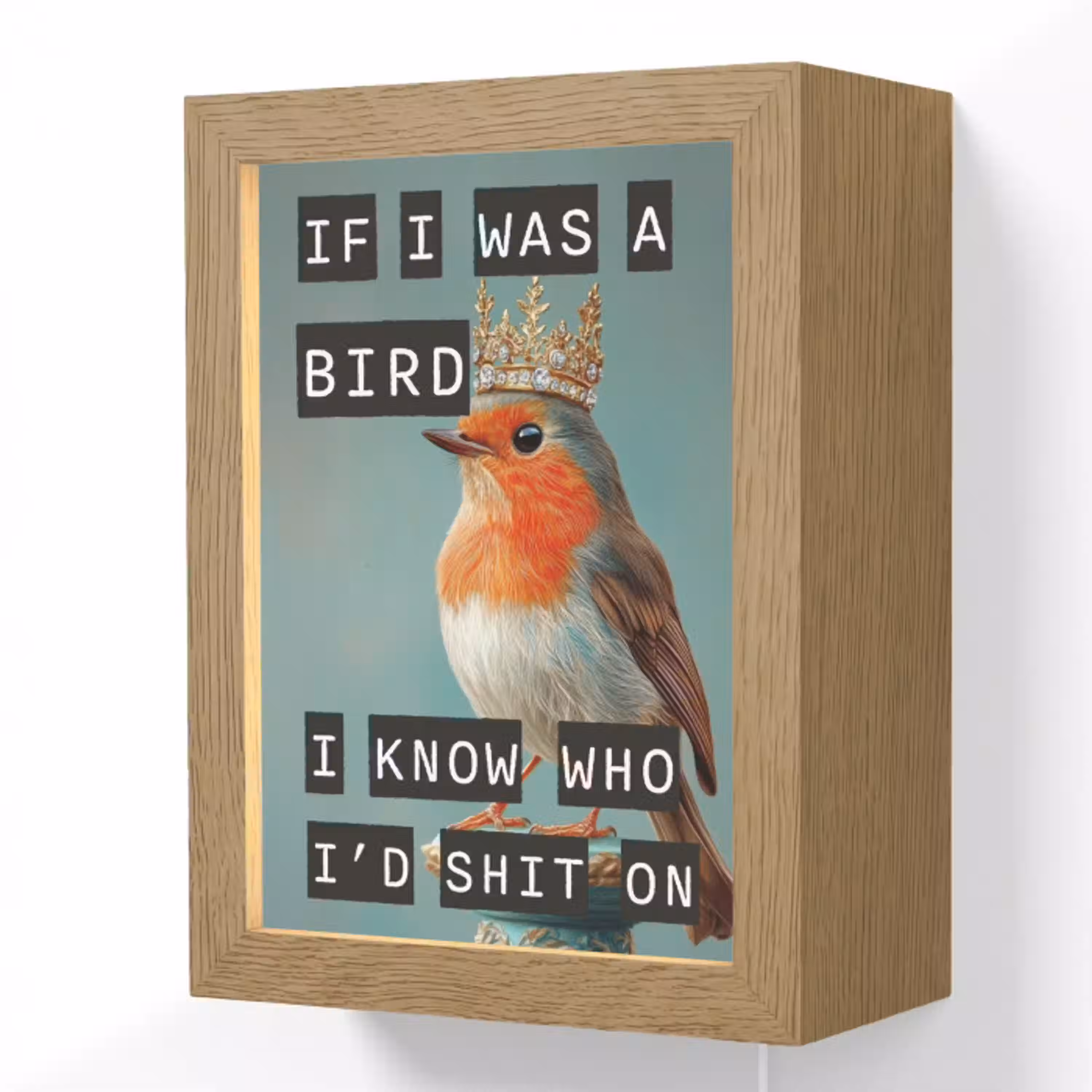 Roodborstje - Vogel - Blauw - Decoratie Light Box met kabel (Wandlamp) klein -3d