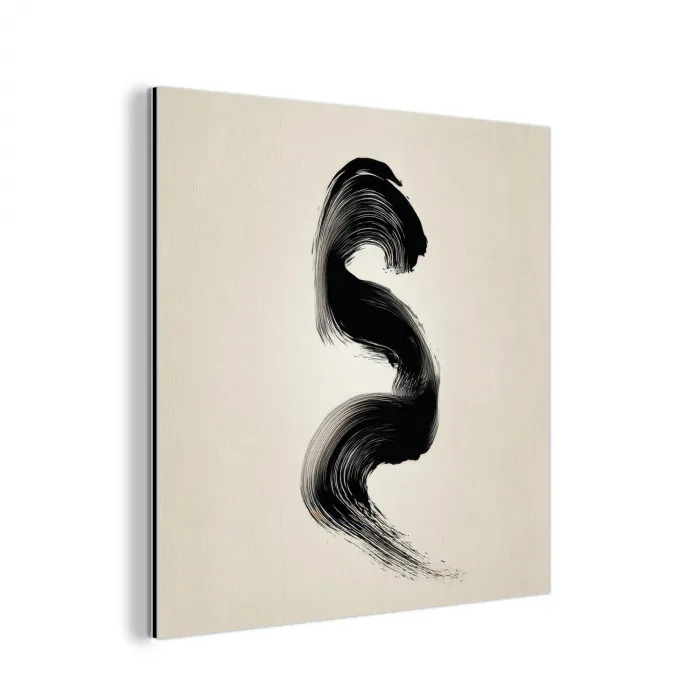 Penseelstreek - Zwart - Minimalistisch aluminium wit klein -3d