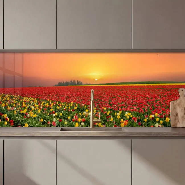 Bloemen - Landschap - Tulpen - Zonsondergang keuken achterwand 2 middel zz_3dshopping