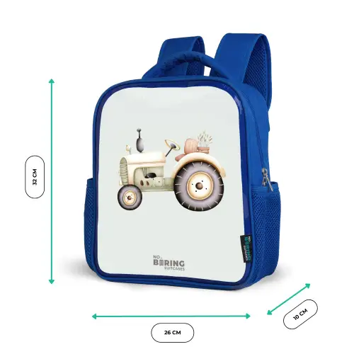 Beige vintage tractor in pastel groene kleuren Kinderrugzak - Blauw middel -productfoto_formaten