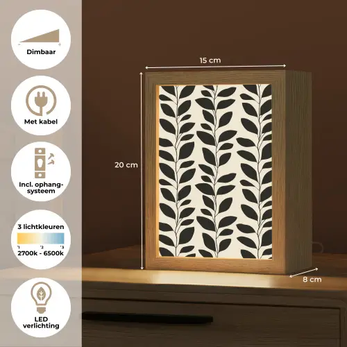 Botanisch - Dessin - Zwart - Beige Light Box met kabel (Tafellamp) klein 925 -USP_NL