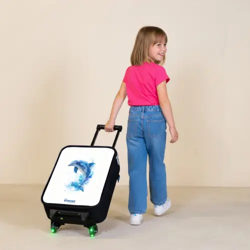 Springende blauwe dolfijn Kinderkoffer - Zwart klein -sfeer1