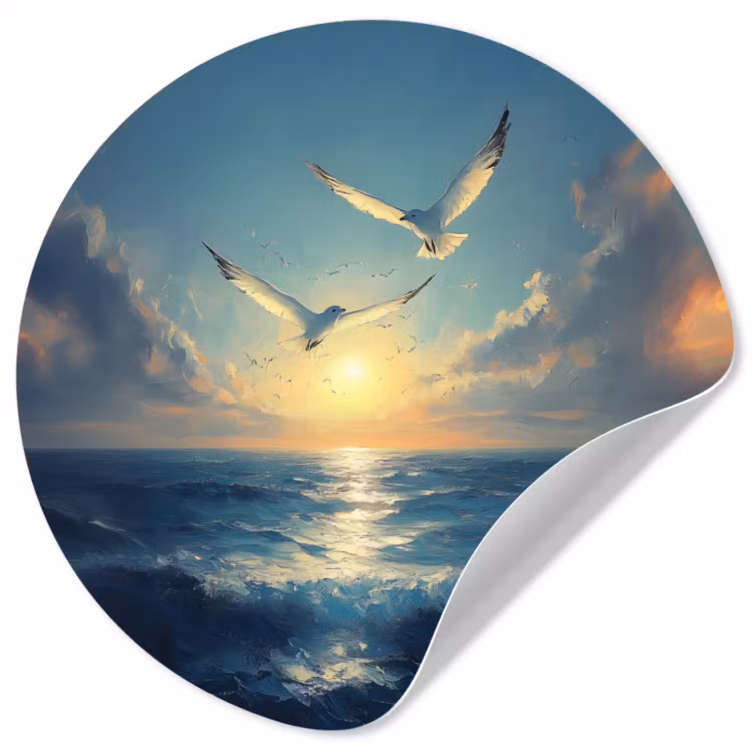 Behangcirkel - Meeuwen - Zee - Wolken -Blauw