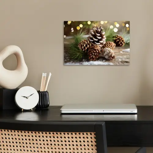 Dennenappels - Kerstsfeer - Bruin - Groen poster papier klein -sfeer1