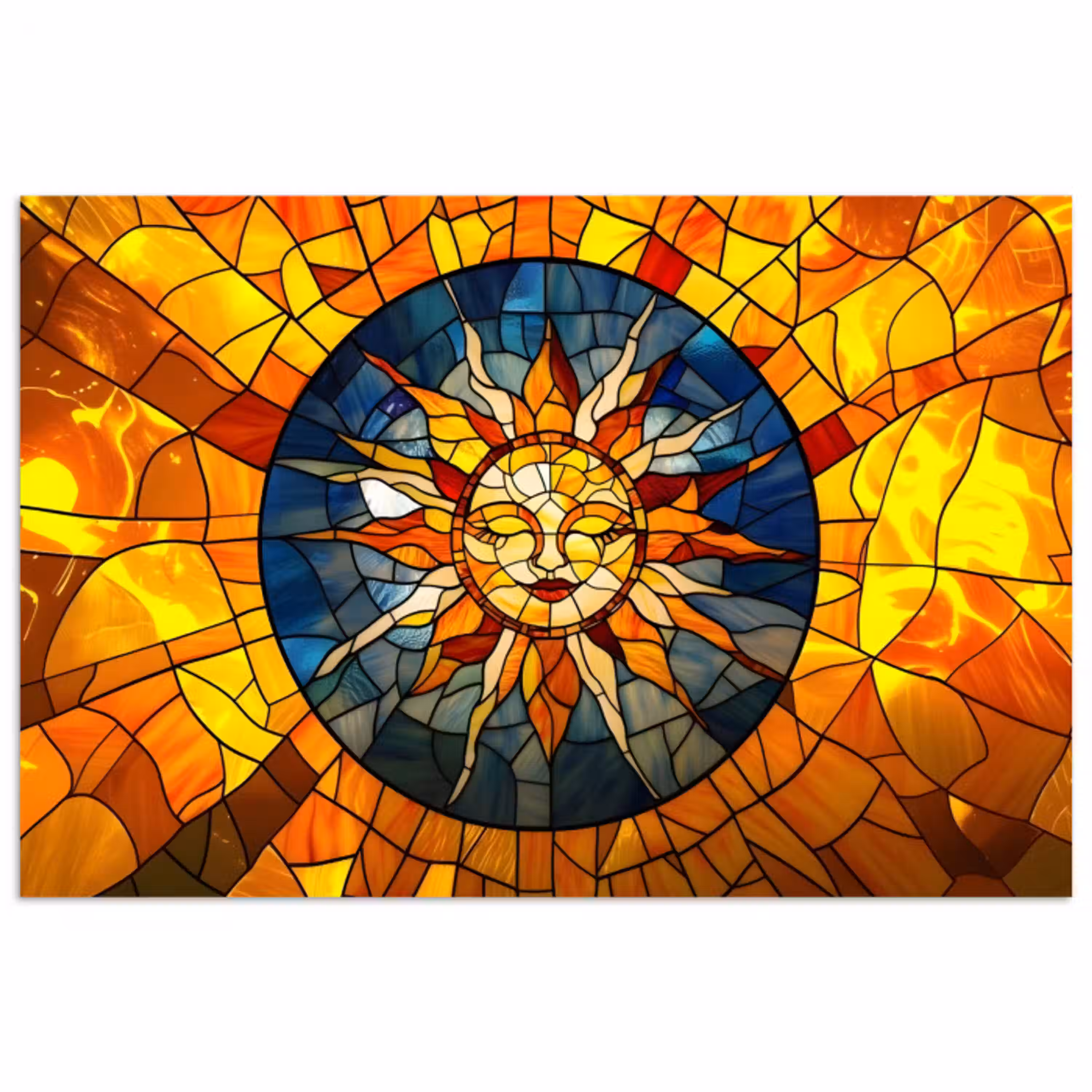 Mozaïek - Zon - Geel - Cirkel poster papier klein -3d