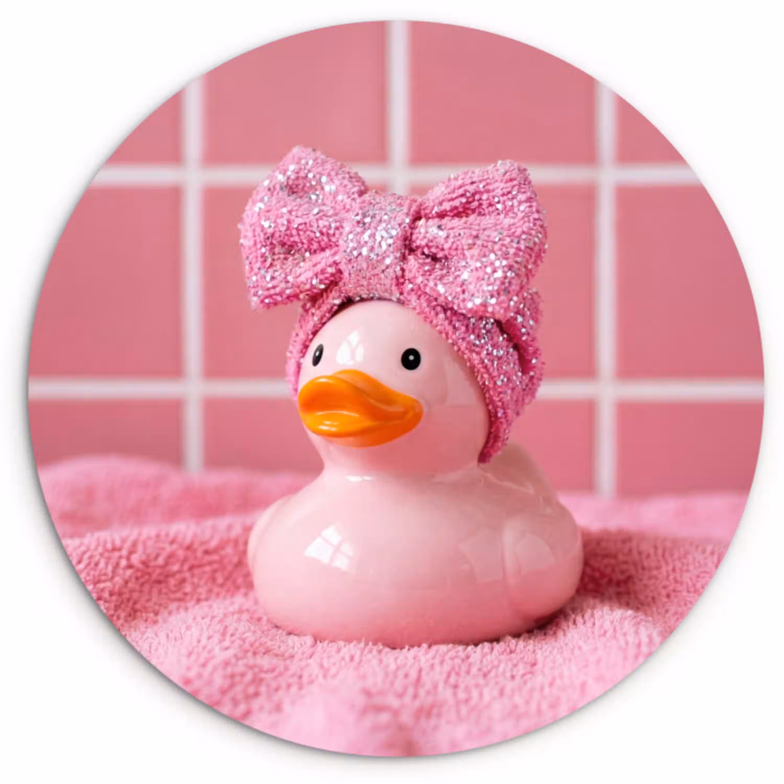 Badeend -Strik - Roze Wandcirkel kunststof plaat 5mm dik klein -3d