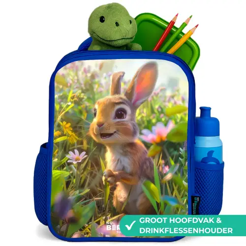 Kareltje konijn Kinderrugzak - Blauw middel -inhoud_NL