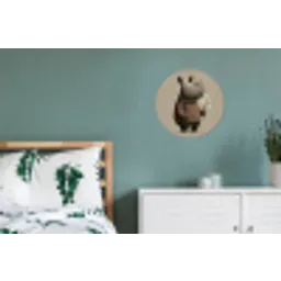 Neushoorn - Witte bloemen - Lief Wandcirkel aluminium klein -slaapkamer