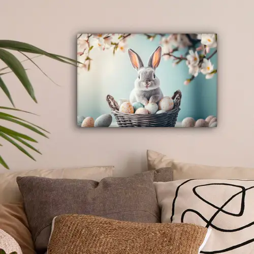 Konijn - Eieren - Mand canvas 2cm klein -sfeer1