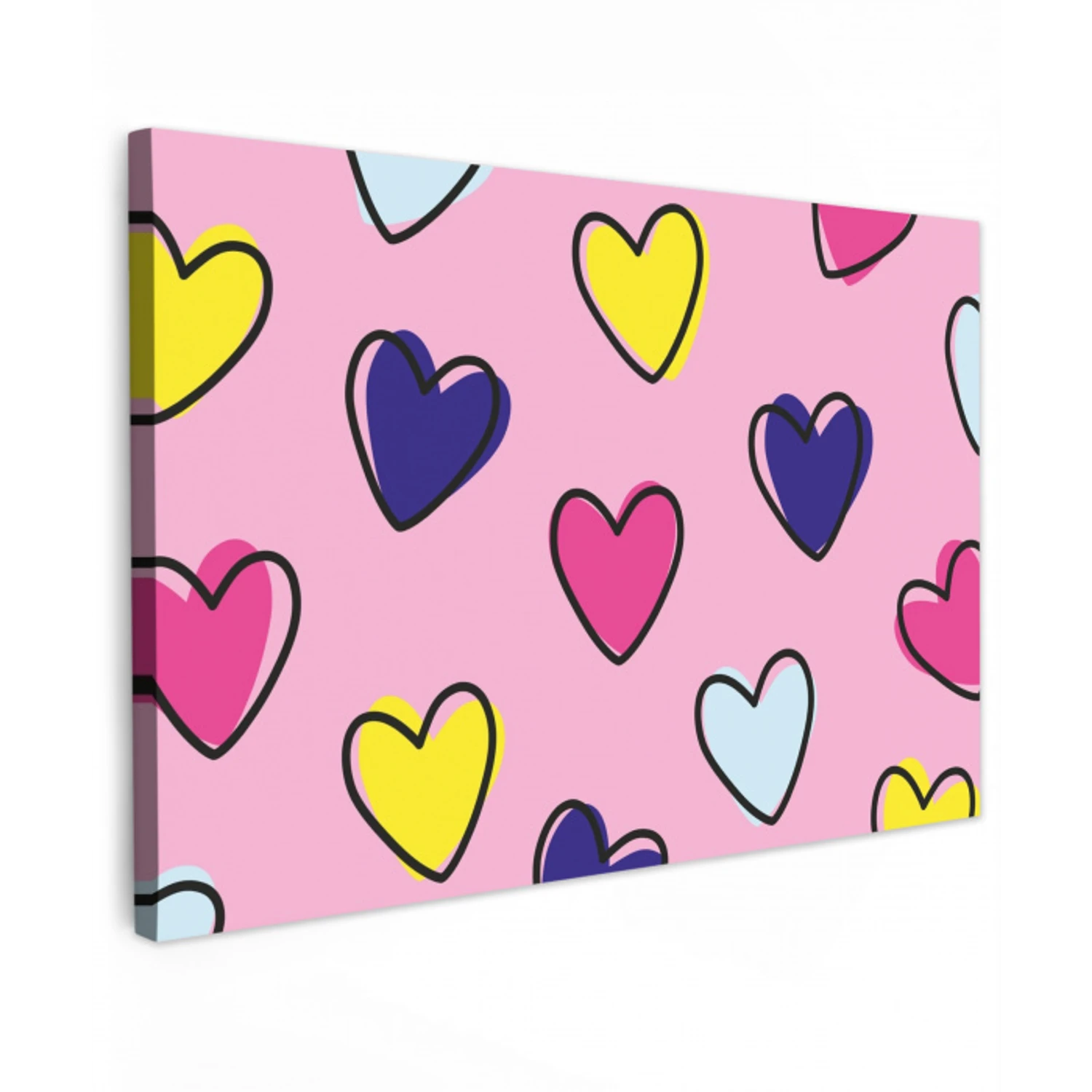 Hartjes - Valentijn - Patroon - Kleurrijk Tuinposter op houten frame 2 cm dik klein -3d
