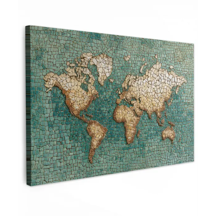 Wereldkaart - Gebroken tegels - Mozaïek canvas 2cm klein -z3d
