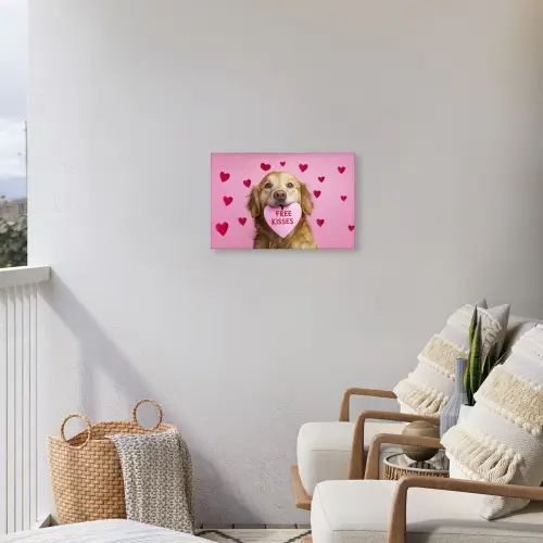 Hond - Kiss- Valentijn - Hartjes Tuinposter op houten frame 2 cm dik klein -sfeer1