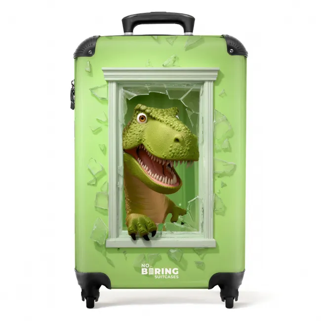 T-rex breekt door groen raam met glas NBS - Handbagage koffer - Kinderen Unisex middel -productfoto_recht