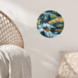 Huisjes - Bloemen - Patroon - Geel - Blauw Wandcirkel behangsticker klein 186 -sfeer4