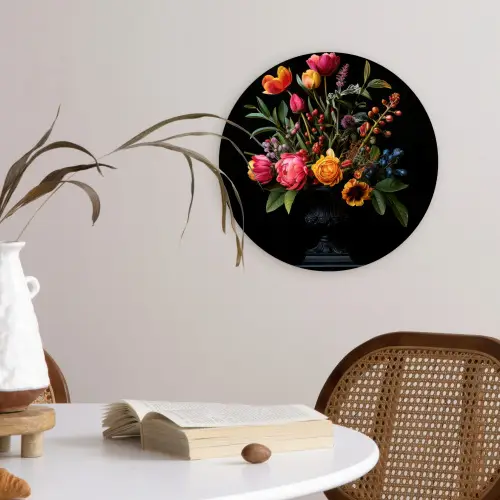 Tulpen - Bessen - Boeket - Vaas Wandcirkel kunststof plaat 5mm dik klein -sfeer4