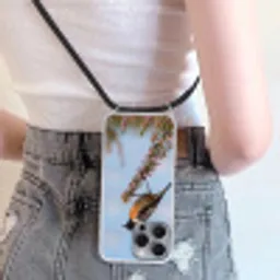 Roodborsttapuit - Heide - Paars - Natuur - Sfeervol Hoesje iPhone 16 Pro Max met koord klein -sfeer5