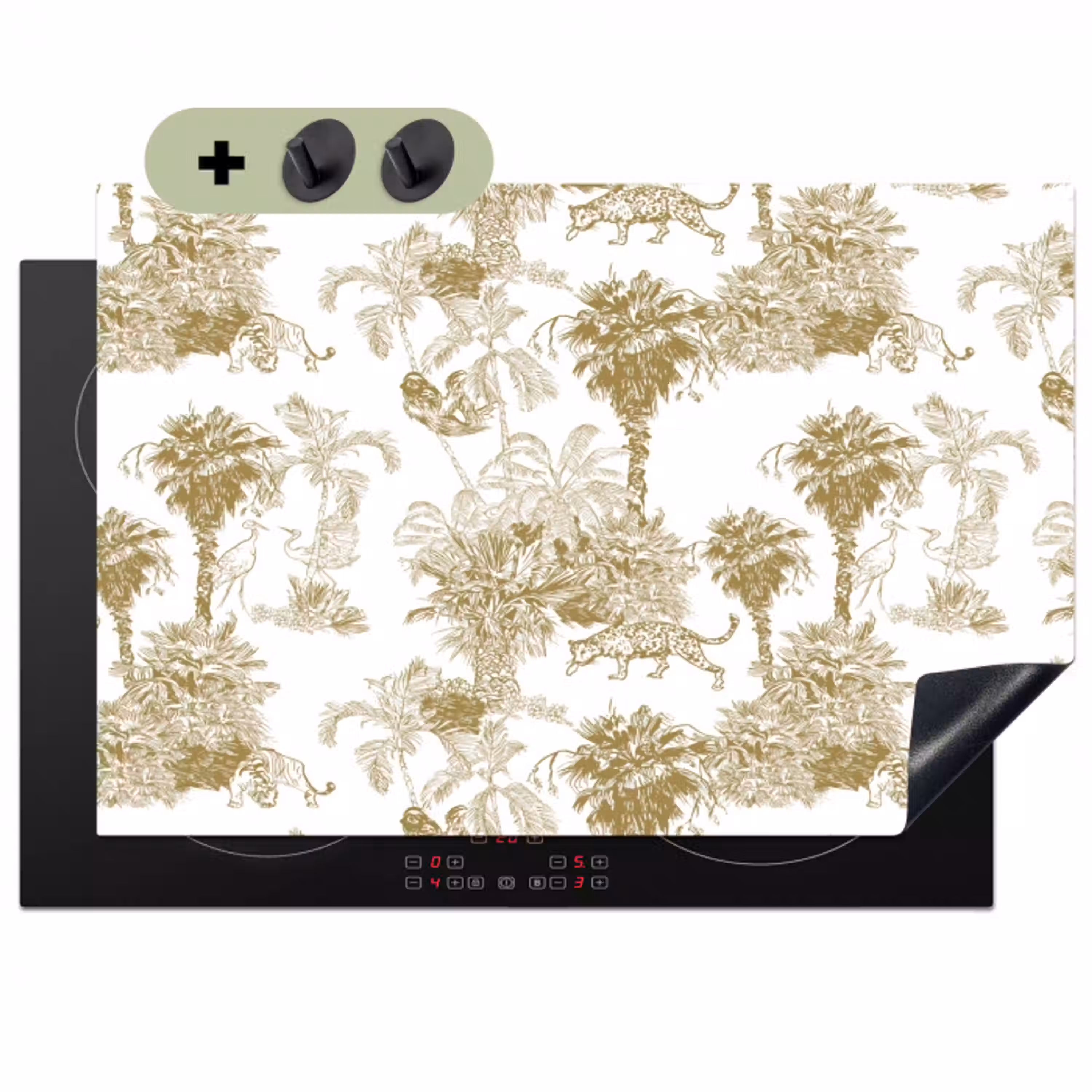 Oerwoud - Abstract - Beige Inductie beschemer met haakjes klein 777 -3d
