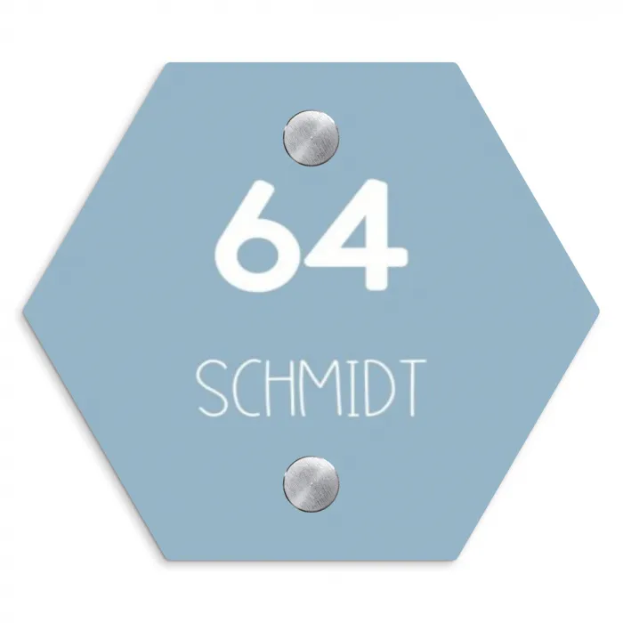 Effen - Lichtblauw - Modern Naambord Hexagon klein -3d