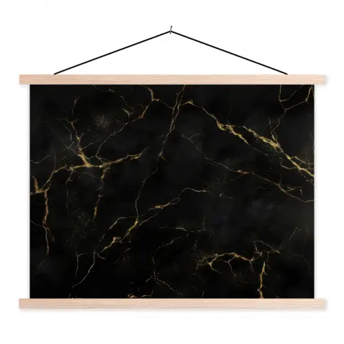 Zwart marmer - Gouden aders - Klassiek textielposter latten blank klein -3d