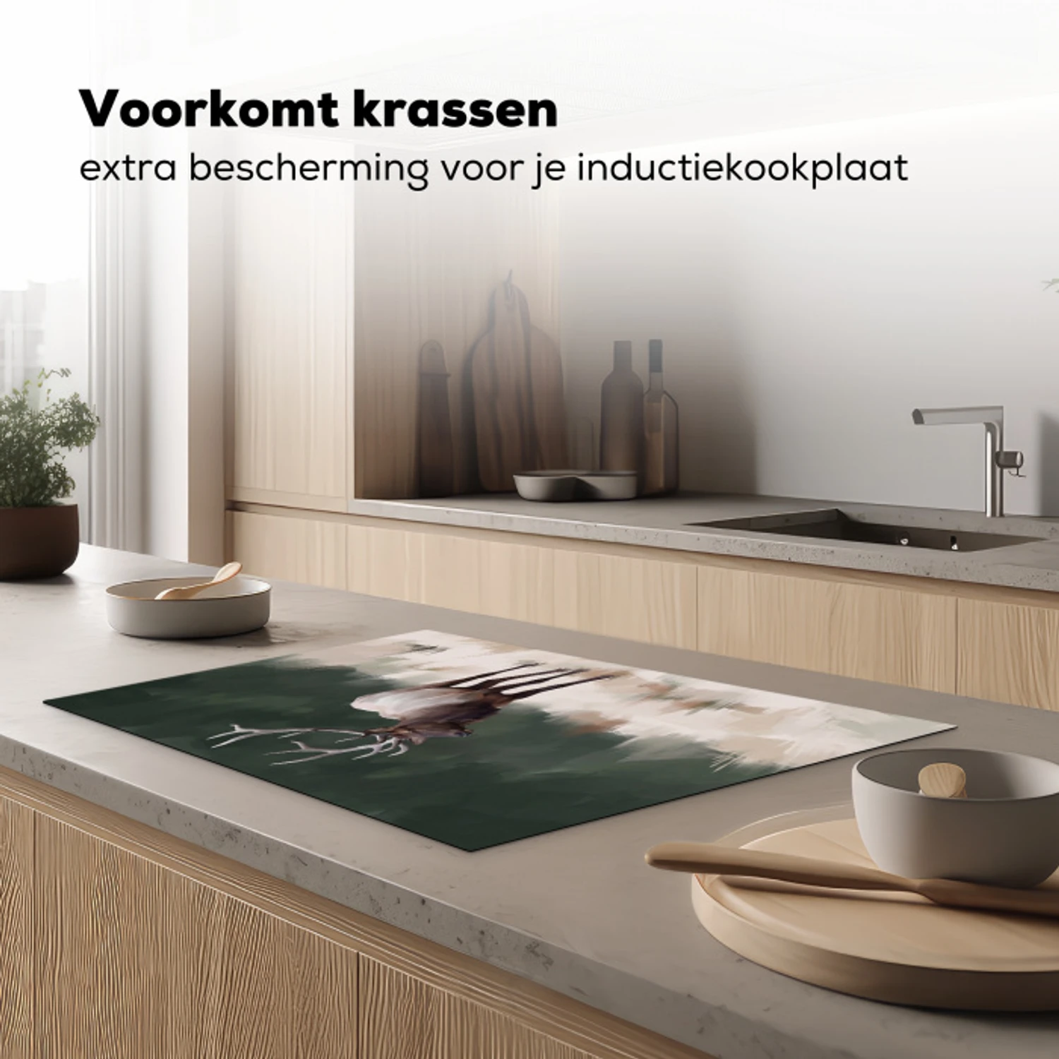 Edelhert - Gewei - Schildering - Rustiek Inductie beschermer vinyl 3mm klein -sfeer1