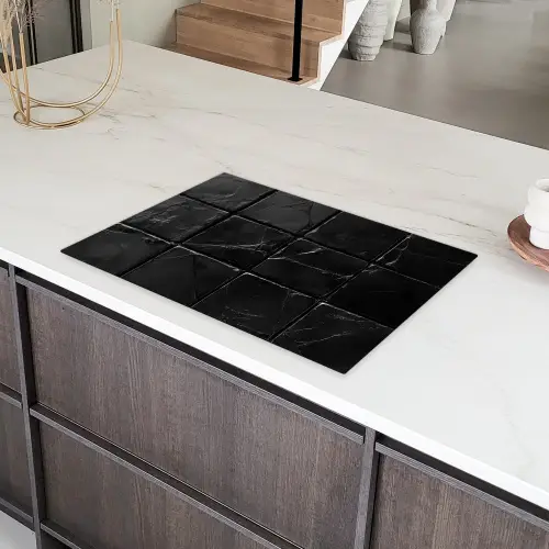 Zwart - Tegels - Steen Inductie beschermer vinyl 3mm klein -sfeer8