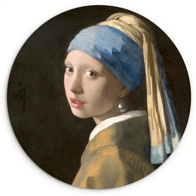 Meisje met de Parel - Schilderij van Johannes Vermeer Wandcirkel kunststof plaat 5mm dik klein -3d