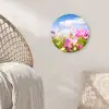 Bloemen - Wei - Paars - Gras - Wit - Wolken - Blauw Wandcirkel kunststof plaat 5mm dik klein -sfeer5