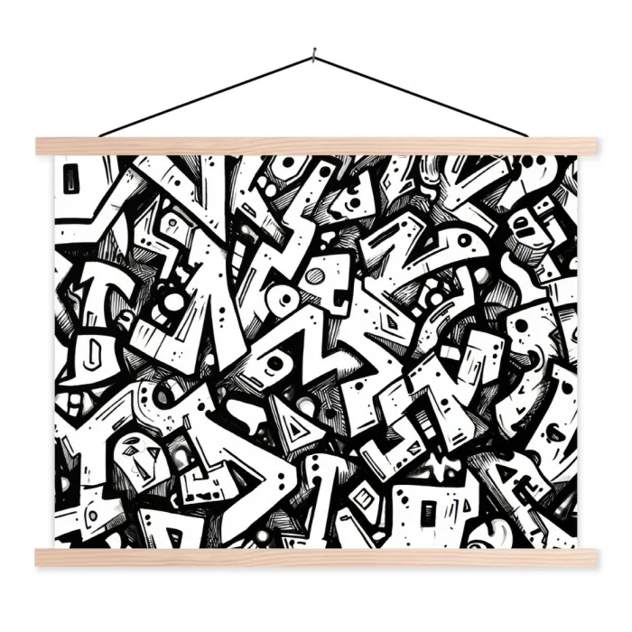 Vormen - Letters - Graffiti - Zwart textielposter latten blank klein -3d