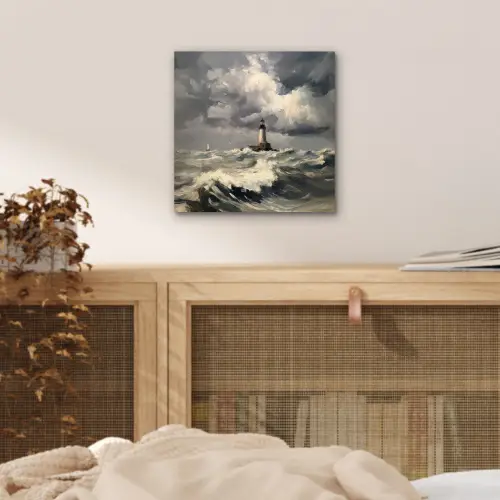 Vuurtoren - Golven - Storm aluminium wit klein -sfeer3