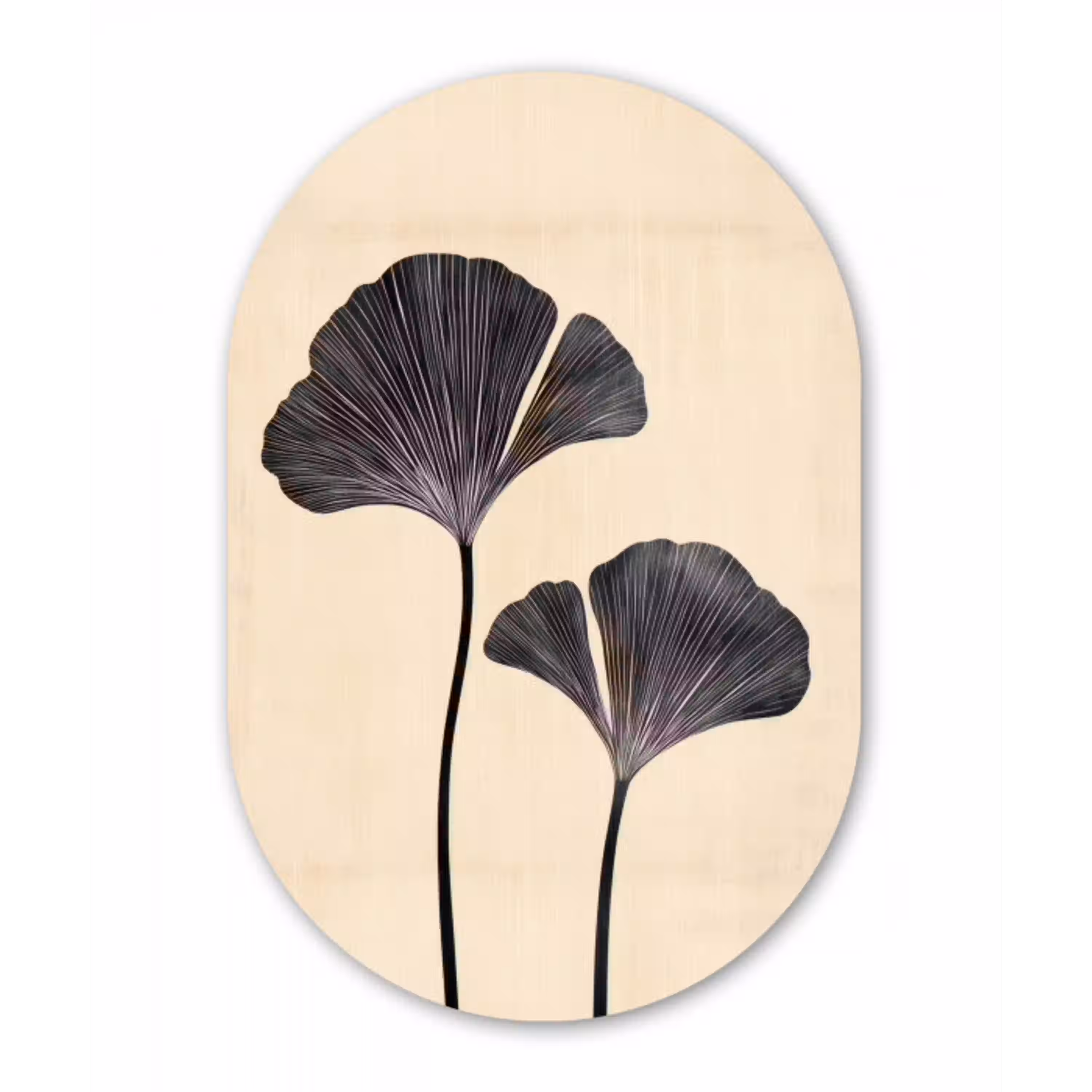 Bladeren - Minimalistisch - Zwart Wandcirkel Ovaal Glas middel -3d