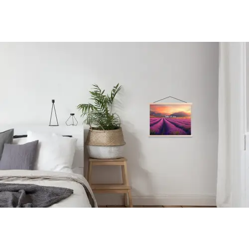 Lavendelveld - Quote - Zonsondergang textielposter latten blank klein -woonkamer