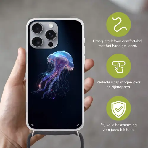 Tentakels - Kwal - Paars - Sprankeling Hoesje iPhone 16 Pro Max met koord klein -sfeer2_NL